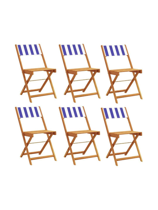 Outdoor Chair Wooden Blue with Cushion 6pcs 37x32.5x80cm