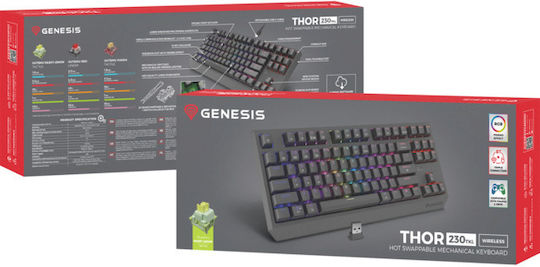 Genesis Thor 230 TKL Wireless Gaming Mechanical Keyboard Tenkeyless with Outemu Silent Lemon switches and RGB lighting (English US)