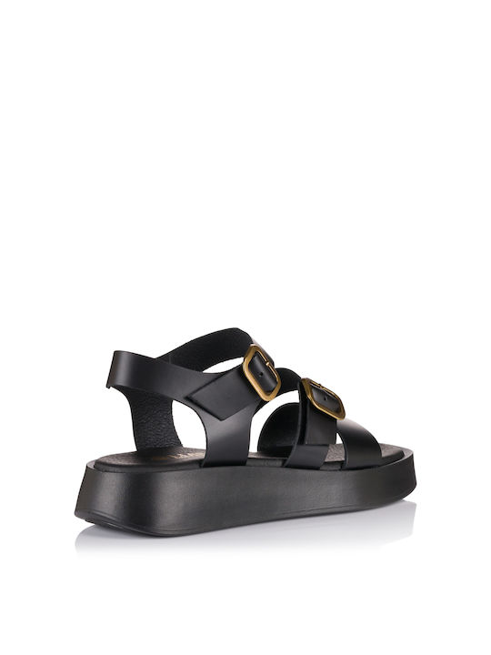 Lias Mouse Flatforms Leather Women's Sandals with Ankle Strap Black