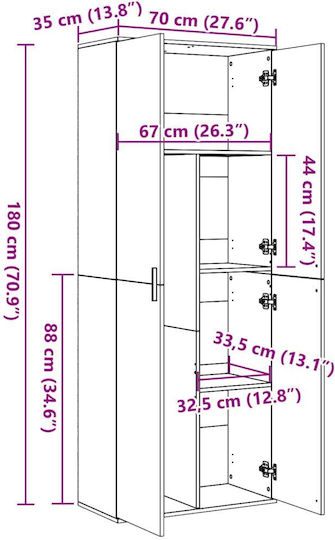 Стояща На Пода Бюро Шкаф Кафяв 70x35x180см