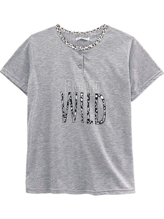 Women's Summer Cotton Short Sleeve Long Pants Pyjama Set Animal Print Gp-29048