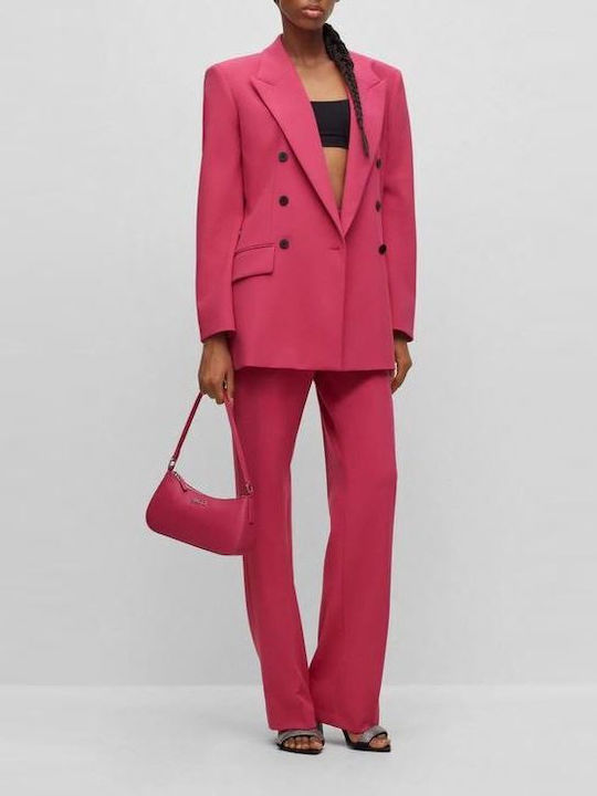 Hugo Boss Women's High Waist Fabric Trousers in Regular Fit Dark Pink