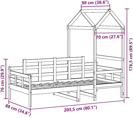 Детско Легло Единично Бежов за Матрак 80x200см