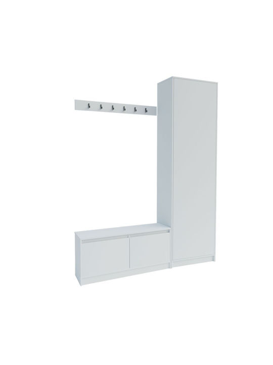 Sara Entry Furniture with Hanger / Shoe Rack & Wardrobe White 150x33x205cm