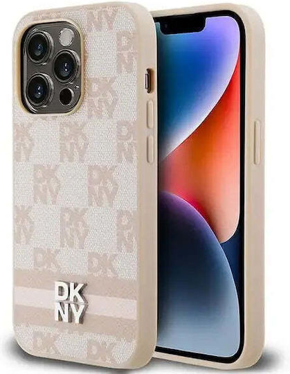 Dkny Pu Leather Checkered Pattern Stripe Case Iphone 14 Pro Pink