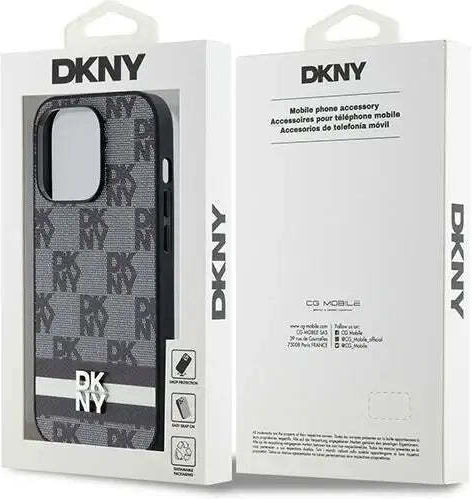 Dkny Pu Leather Checkered Pattern Stripe Case Iphone 14 Pro Black