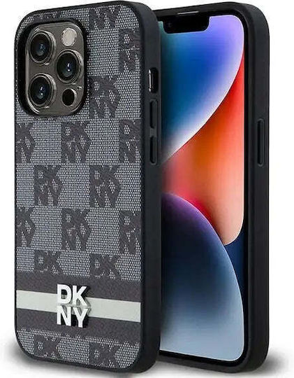 Dkny Pu Leather Checkered Pattern Stripe Case Iphone 14 Pro Black