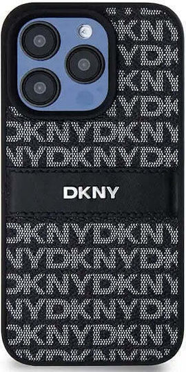 DKNY PU-Leder-Hülle mit wiederholtem Muster und Tonstreifen für iPhone 15 Pro Max Schwarz