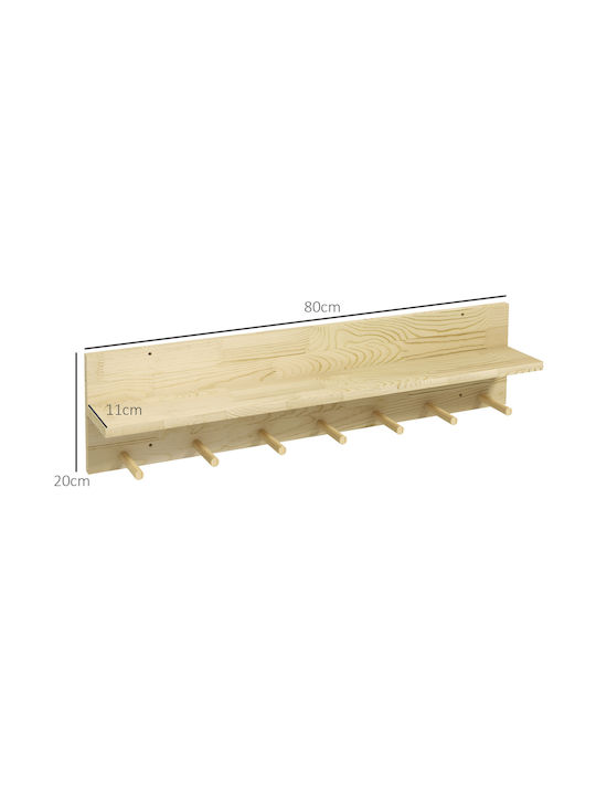 HomCom Κρεμάστρα Τοίχου Ξύλινη 7 Θέσεων Καφέ 80x20x12cm
