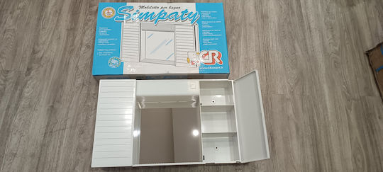 Bega Plast 7666747 Rechteckiger Badezimmerspiegel aus Kunststoff mit Schrank, Regal & Lampenfassung 60x40cm Weiß