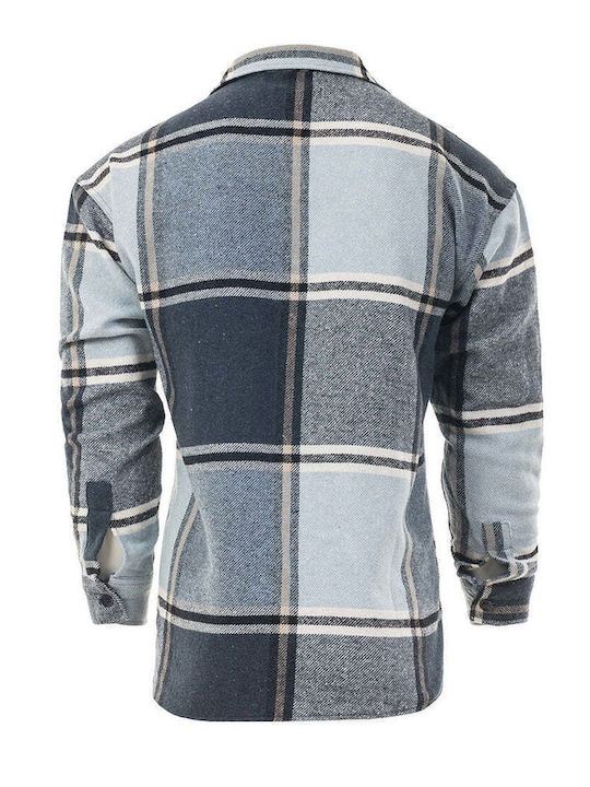 Senior Men's Shirt Long Sleeve Cotton Checked Blue