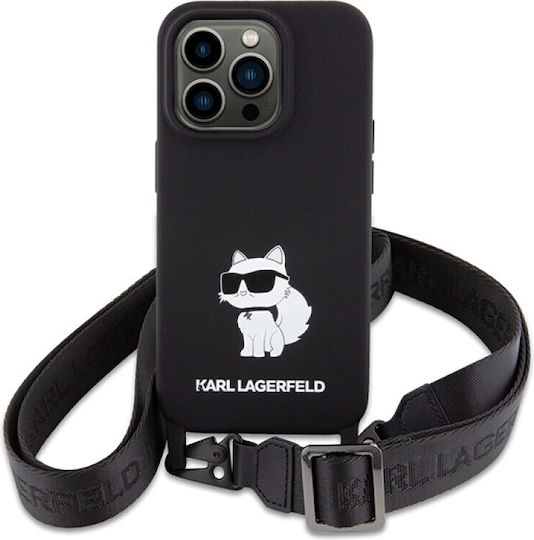 Karl Lagerfeld Choupette Back Cover Plastic with Strap Black (iPhone 15 Pro)