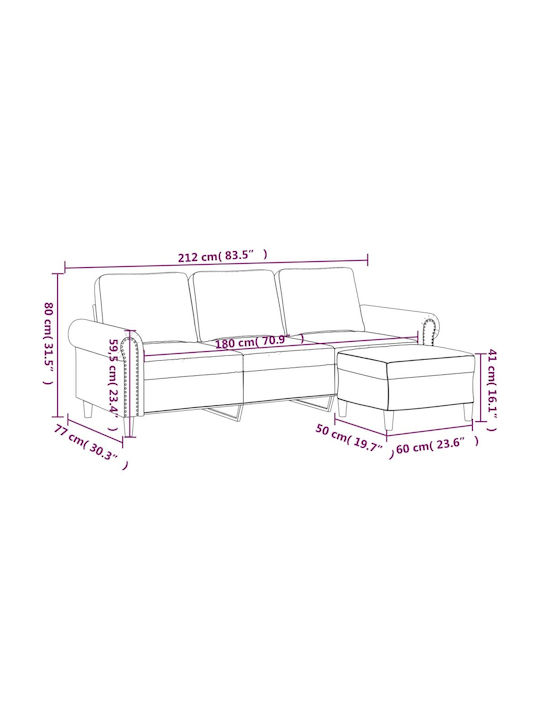 Three-Seater Velvet Couch Blue 212x77x80 cm