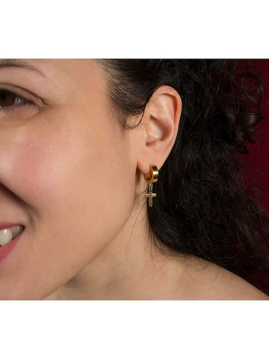 Theodora's Jewellery Ανδρικά Σκουλαρίκια Κρίκοι από Ατσάλι Επιχρυσωμένα