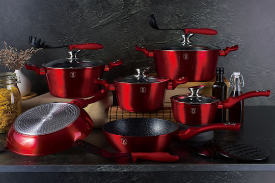 Berlinger Haus Metallic Line Σετ Μαγειρικά Σκεύη από Αλουμίνιο Burgundy Collection με Επίστρωση από Πέτρα 6 τεμαχιών