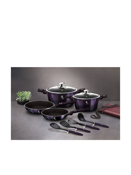Berlinger Haus Cookware Set of Cast Aluminum with Stone Coating Purple Eclipse 10pcs
