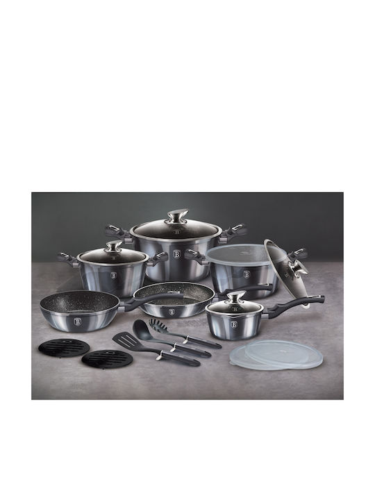 Berlinger Haus Cookware Set of Cast Aluminum with Stone Coating Carbon Pro 18pcs
