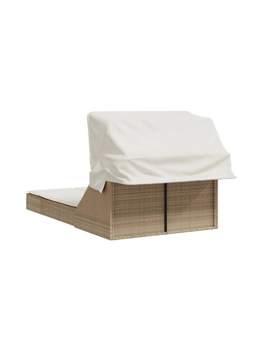 Liegestuhl Doppelter Rattan mit Kissen & Sonnenschirm Beige 100x200cm.