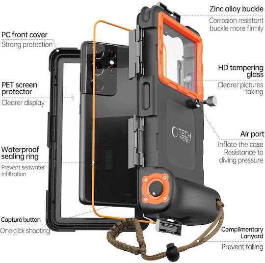 Tech-Protect IPX8 Waterproof Case up to 6.7" Black/Orange