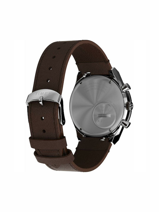 Timex Q Diver Men's Watch 40mm Chronograph Battery with Brown Leather Strap