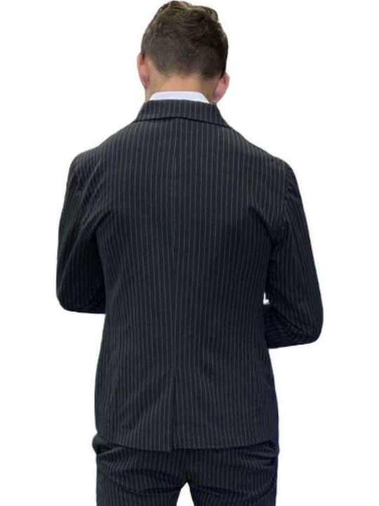 Men's Suit Slim Fit Striped Black