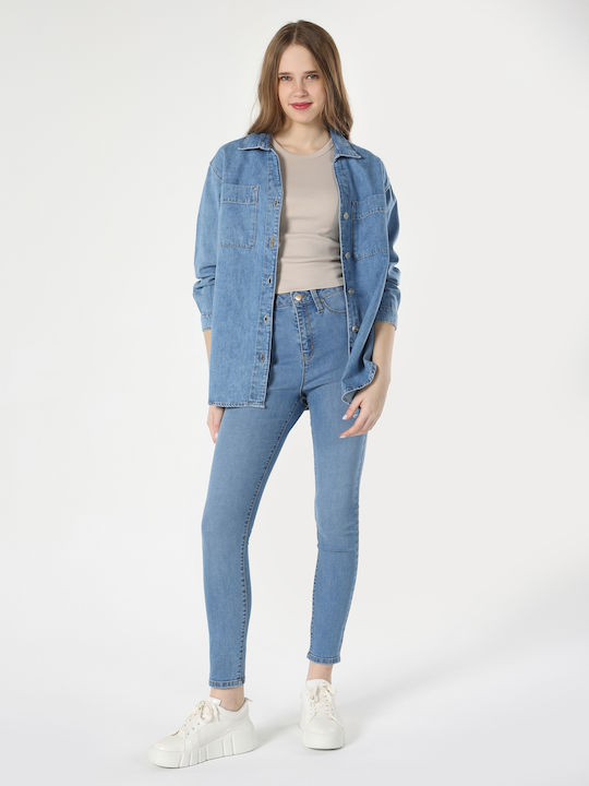 Hoch tailliert Damenjeans in Superenger Passform Blue
