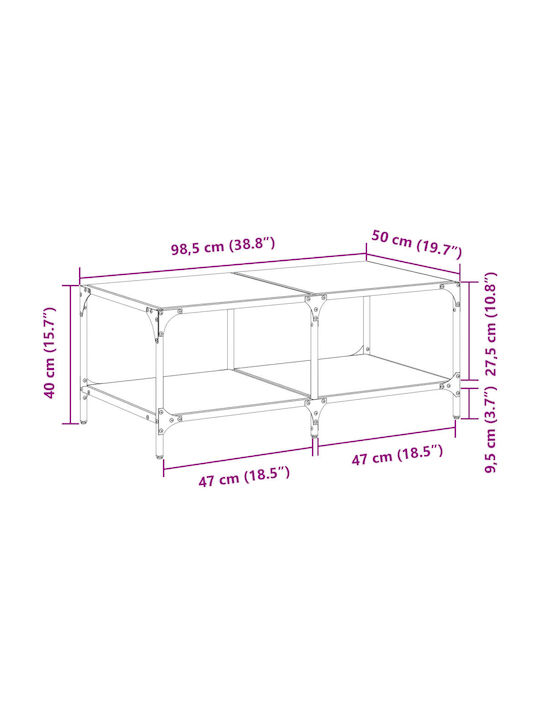 Rectangular Central Glass Coffee Table Transparent M98.5xW50xH40cm