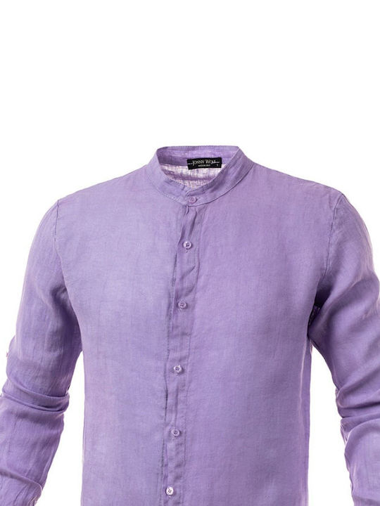 Panda Clothing Men's Shirt Long Sleeve Linen Purple