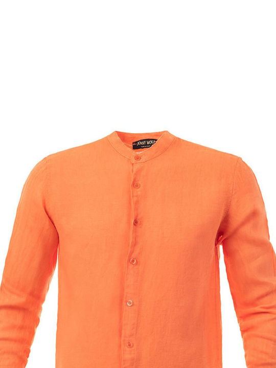 Panda Clothing Men's Shirt Long Sleeve Linen Orange