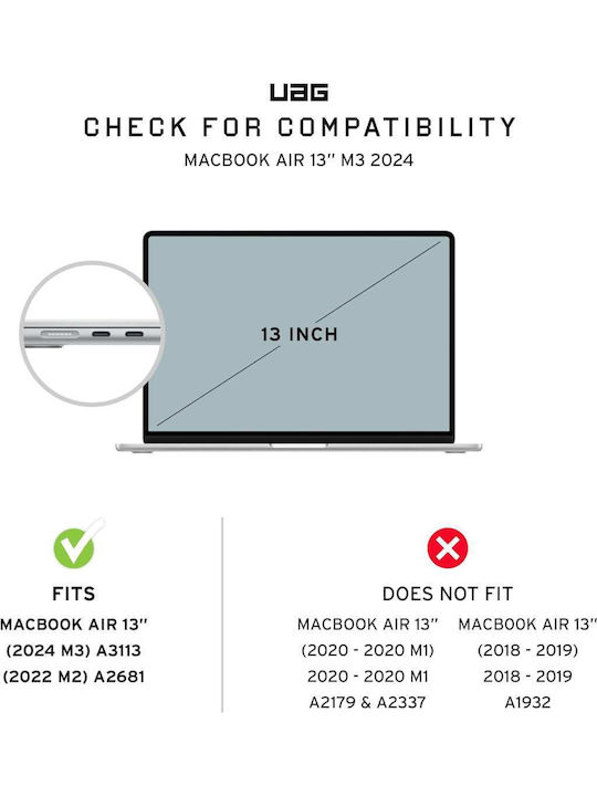 Uag Plyo Laptop Case Compatible Macbook Air 13 Inch 2022 2023 2024 Transparent Black