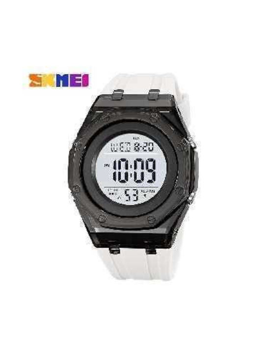 Skmei Digital Watch Battery with Rubber Strap White Black