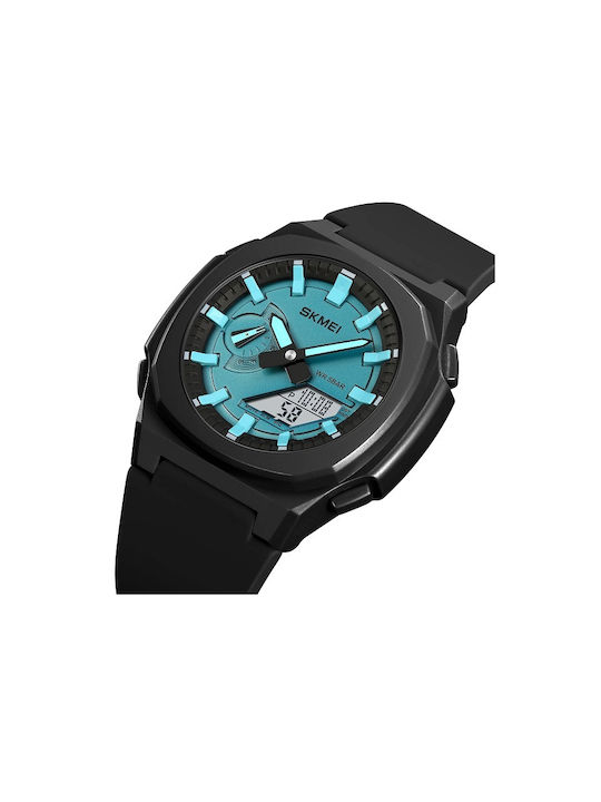 Skmei Analog/Digital Watch Chronograph Battery with Rubber Strap Black/Light Blue