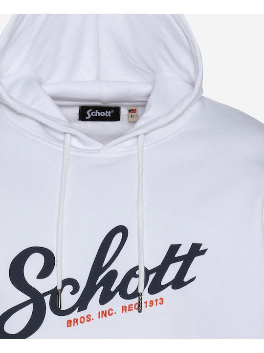 Schott Men's Sweatshirt with Hood and Pockets White