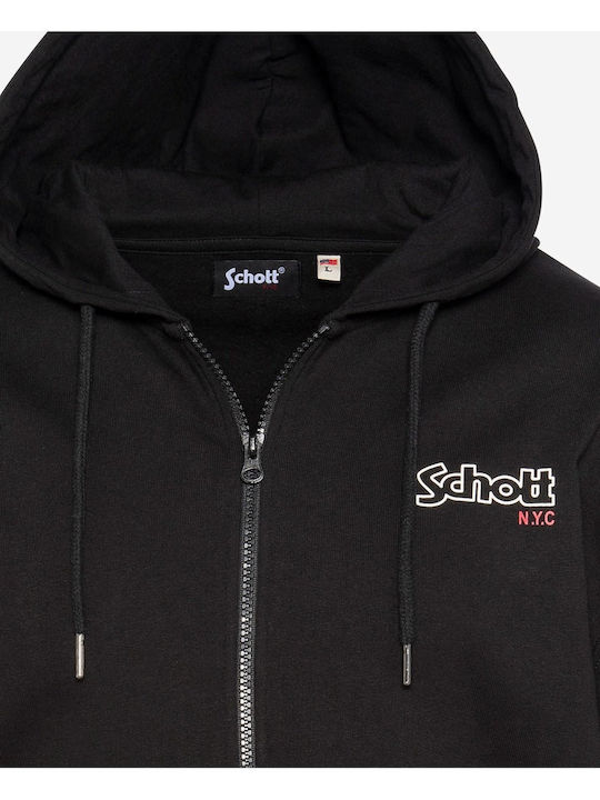 Schott Men's Sweatshirt Jacket with Hood and Pockets Black