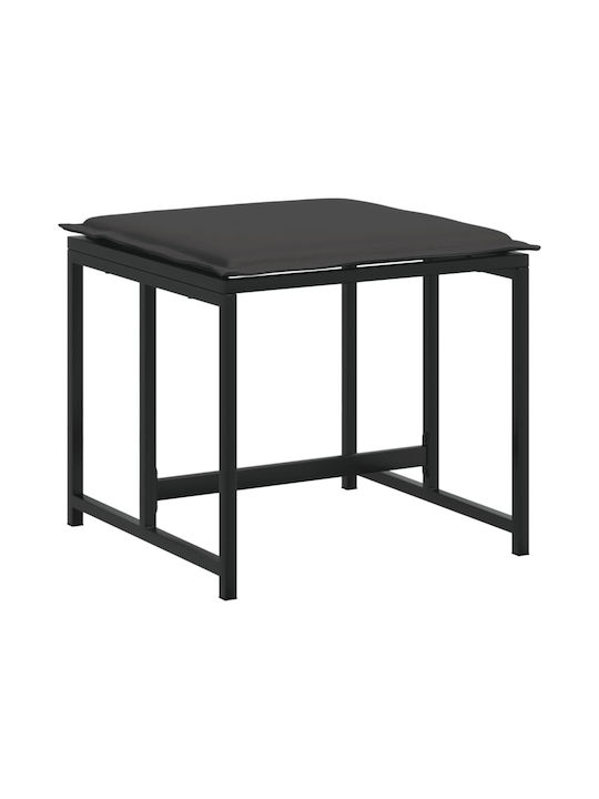 Metallic Garden Stool Cube Outdoor With Cushion Black 4 Pieces 40x40x35cm