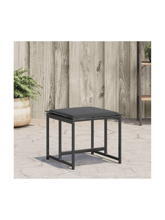 Metallic Garden Stool Cube Outdoor With Cushion Black 4 Pieces 40x40x35cm