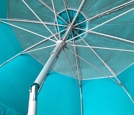 Maui & Sons Folding Aluminum Beach Umbrella Diameter 2.2m with UV Protection and Air Duct Petrol