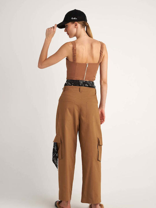 Hemithea Women's High-waisted Fabric Trousers Camel
