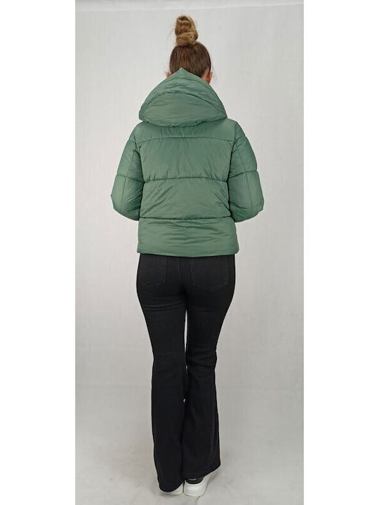 Vero Moda Women's Short Puffer Jacket for Winter with Hood Green