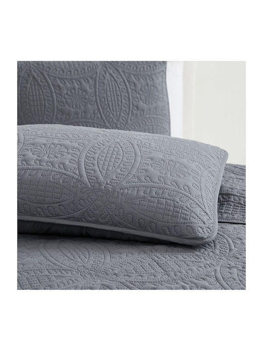To megalo pazari Set Coverlet Queen Size Cotton Dark Grey 220x240cm 3pcs