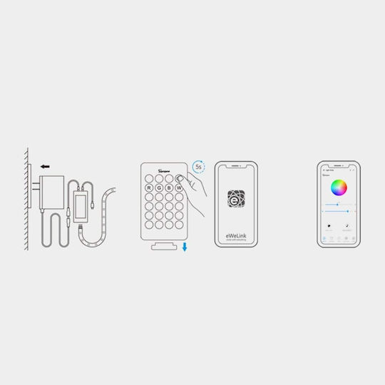 Sonoff Smart LED-Streifen Wi-Fi 12V RGB Licht 5m Typ SMD5050 mit Netzteil, Fernbedienung & WiFi-Controller