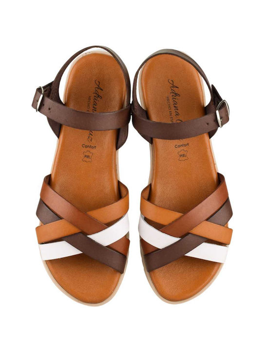 Yfantidis Leather Women's Flat Sandals in Brown Color