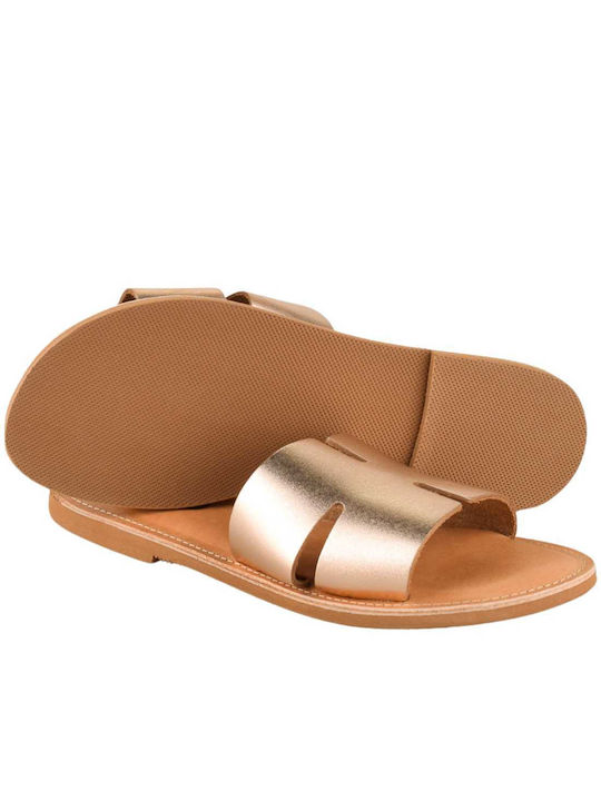 Yfantidis Leather Women's Flat Sandals in Gold Color