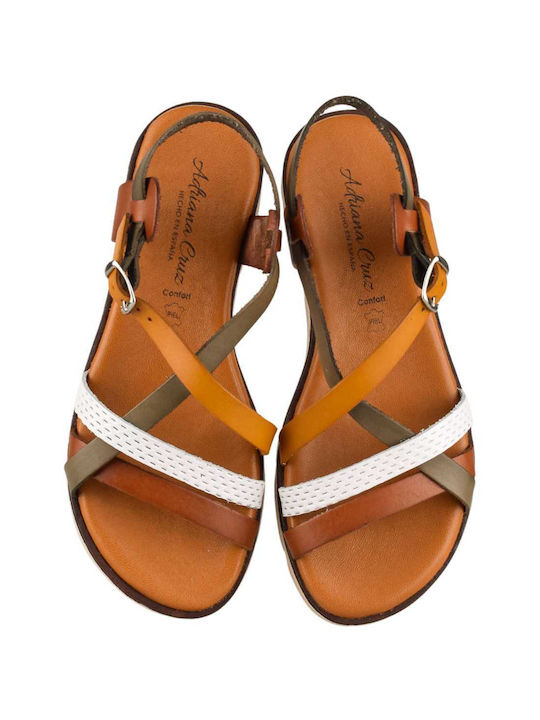 Yfantidis Leather Women's Flat Sandals in Brown Color