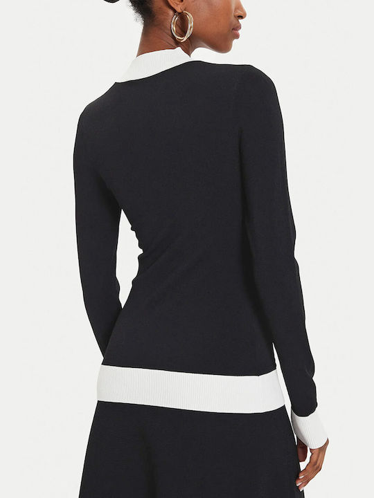 Karl Lagerfeld Logo pentru Femei Bluză Guler cu guler înalt Negru/alb