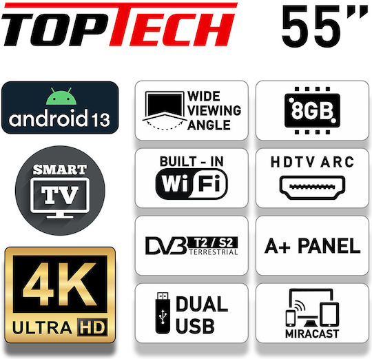 TopTech Смарт Телевизор 55" 4K UHD Edge LED 5515HFL-V (2023)