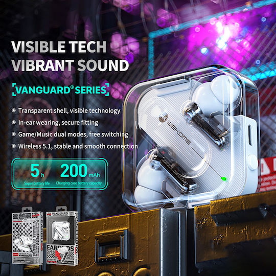 WK V51 In ear Bluetooth хендсфри Слушалки с Кутийка за Зареждане Бял