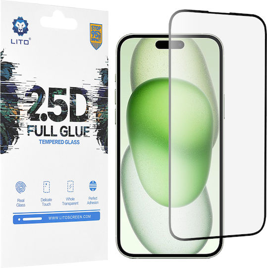Lito Glass 2.5D Gehärtetes Glas Schwarz (iPhone 15 Plus / 16 Plus)
