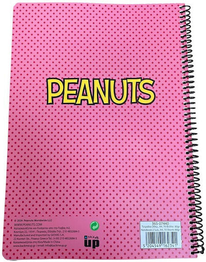Caiet spiral Bmu Peanuts Snoopy A4 2-subiecte 70 foi Half + Bike 365-07440 Peanuts