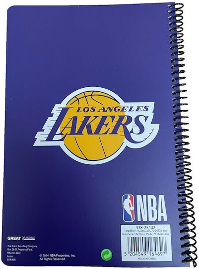 Τετράδιο Σπιράλ Bmu Lakers Nba Logo 2 Θεμάτων 17x25 70φ